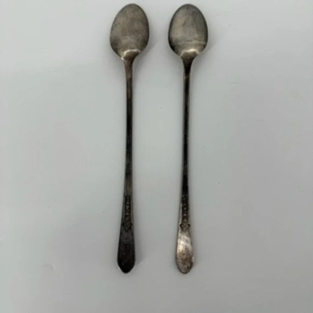 Wm Rogers Mfg Priscilla Lady Ann Silver Plate Iced Tea Spoons Set of 2 Vintage